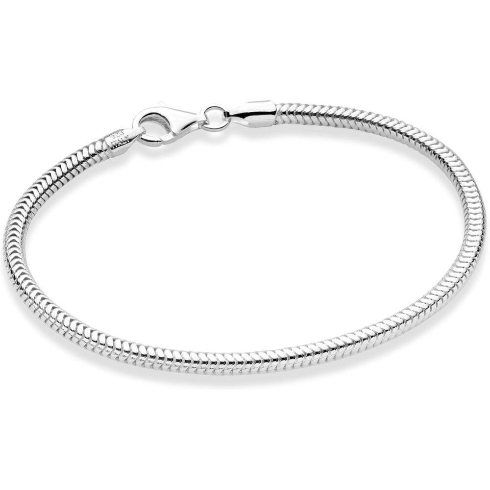 Italian 925 Sterling Silver Solid 3mm Snake Chain Bracelet for Women Men, Made i